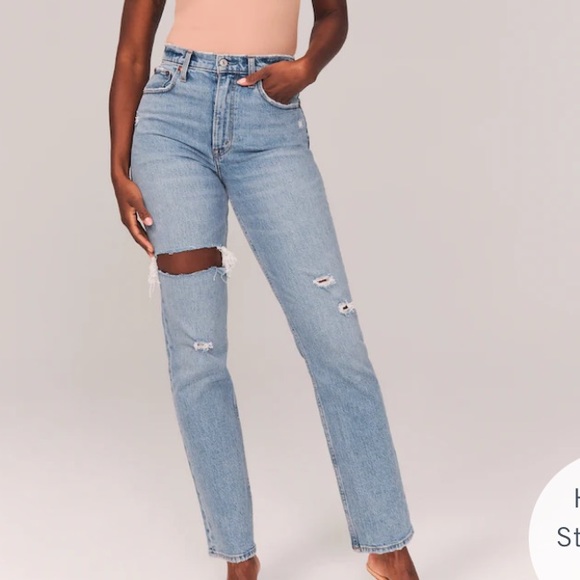 Abercrombie & Fitch Denim - Abercrombie curve love 90s ultra high rise straight jeans in light ripped wash